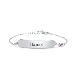 Kids and Baby Engravable Bracelet with Birthstone in 925 Sterling Silver with Ruby