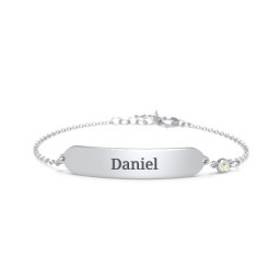 Kids and Baby Engravable Bracelet with Birthstone in 925 Sterling Silver with Peridot