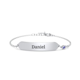 Kids and Baby Engravable Bracelet with Birthstone in 925 Sterling Silver with Blue Sapphire