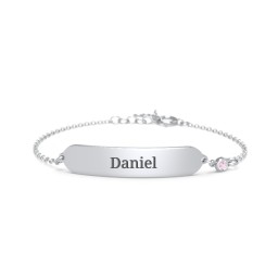 Kids and Baby Engravable Bracelet with Birthstone in 925 Sterling Silver with Pink Tourmaline