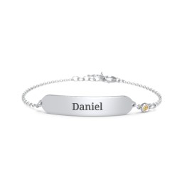 Kids and Baby Engravable Bracelet with Birthstone in 925 Sterling Silver with Citrine