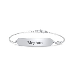 Kids and Baby Engravable Bracelet with Birthstone in 925 Sterling Silver with Diamond