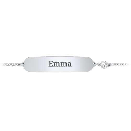 Kids and Baby Engravable Bracelet with Birthstone – Sterling Silver with Cubic Zirconia
