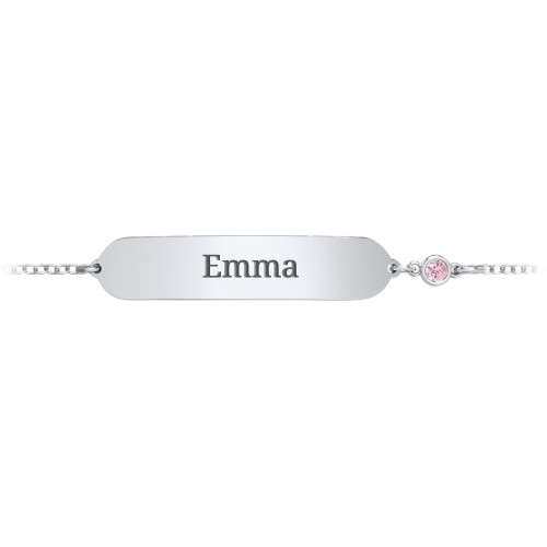 Kids and Baby Engravable Bracelet with Birthstone – Sterling Silver with Pink Tourmaline