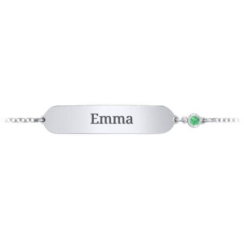Kids and Baby Engravable Bracelet with Birthstone – Sterling Silver with Emerald
