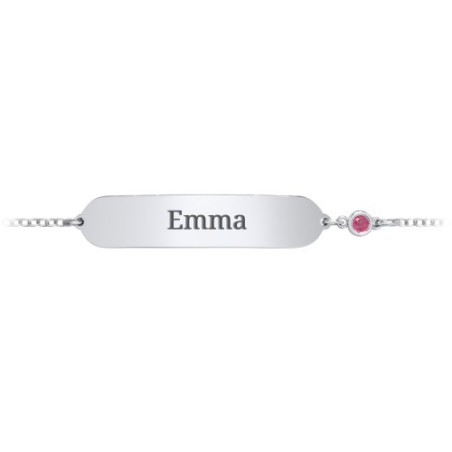 Kids and Baby Engravable Bracelet with Birthstone – Sterling Silver with Ruby