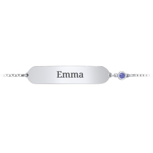 Kids and Baby Engravable Bracelet with Birthstone – Sterling Silver with Blue Sapphire