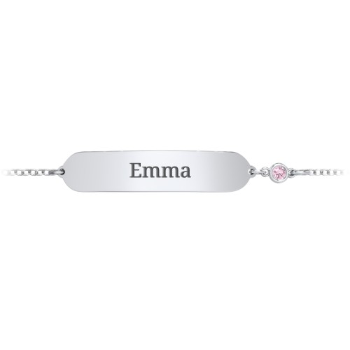Kids and Baby Engravable Bracelet with Birthstone – Sterling Silver with Pink Tourmaline