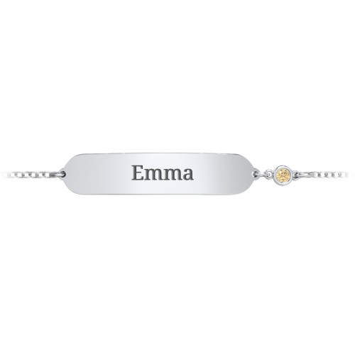 Kids and Baby Engravable Bracelet with Birthstone – Sterling Silver with Citrine