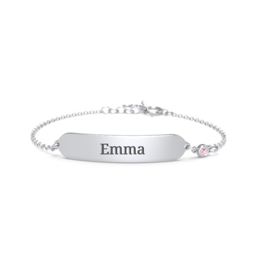 Kids and Baby Engravable Bracelet with Birthstone – Sterling Silver with Pink Tourmaline