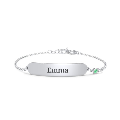Kids and Baby Engravable Bracelet with Birthstone – Sterling Silver with Emerald