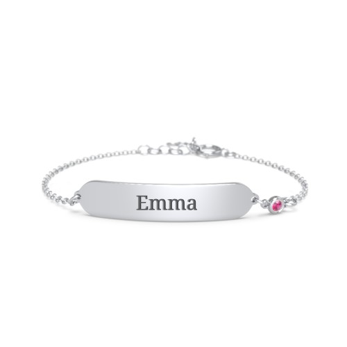 Kids and Baby Engravable Bracelet with Birthstone – Sterling Silver with Ruby