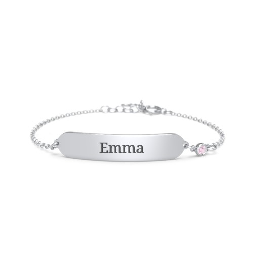 Kids and Baby Engravable Bracelet with Birthstone – Sterling Silver with Pink Tourmaline