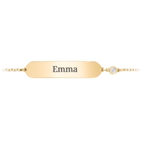 Kids and Baby Engravable Bracelet with Birthstone – 10K Yellow Gold with Cubic Zirconia