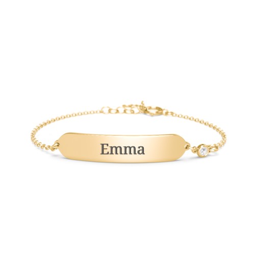 Kids and Baby Engravable Bracelet with Birthstone – 10K Yellow Gold with Cubic Zirconia