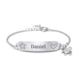 Engraved Heart and Star Baby Bracelet with Birthstone Turtle Charm