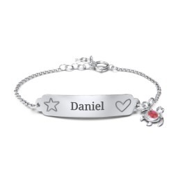 Engraved Heart and Star Baby Bracelet with Birthstone Turtle Charm in 925 Sterling Silver