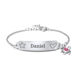 Engraved Heart and Star Baby Bracelet with Birthstone Turtle Charm in 925 Sterling Silver with Ruby