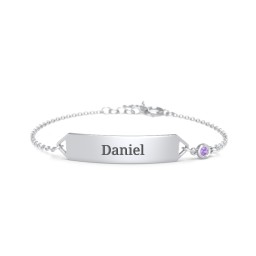 Kids and Baby Engravable Bracelet with Birthstone in 925 Sterling Silver with Amethyst