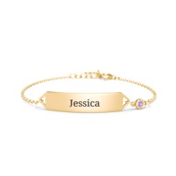 Kids and Baby Engravable Bracelet with Birthstone in 10K Solid Yellow Gold with Amethyst