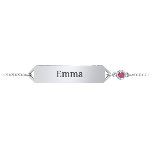 Kids and Baby Engravable Bracelet with Birthstone – Sterling Silver with Ruby