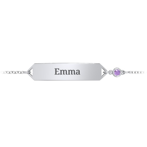 Kids and Baby Engravable Bracelet with Birthstone – Sterling Silver with Amethyst
