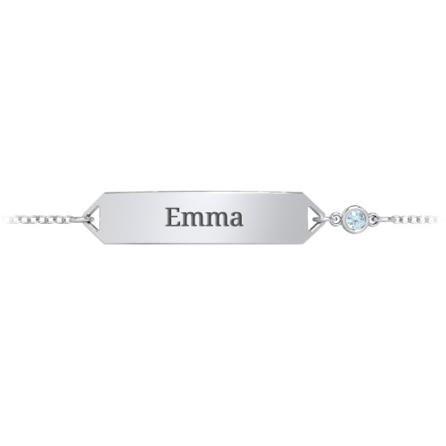 Kids and Baby Engravable Bracelet with Birthstone – Sterling Silver with Blue Topaz