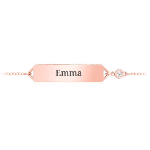 Kids and Baby Engravable Bracelet with Birthstone – 10K Rose Gold with Cubic Zirconia