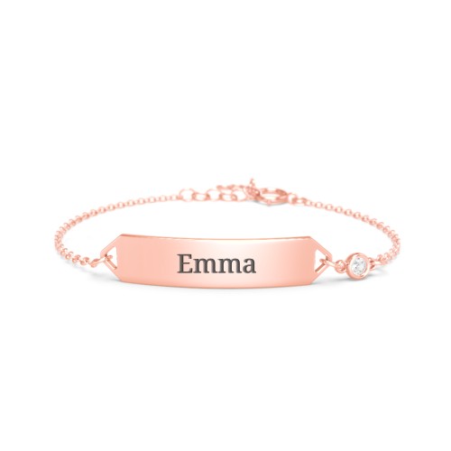 Kids and Baby Engravable Bracelet with Birthstone – 10K Rose Gold with Cubic Zirconia