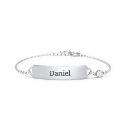 Kids and Baby Engravable Bracelet with Birthstone in 925 Sterling Silver with Cubic Zirconia