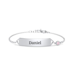 Kids and Baby Engravable Bracelet with Birthstone in 925 Sterling Silver with Pink Tourmaline