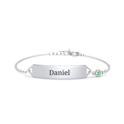 Kids and Baby Engravable Bracelet with Birthstone in 925 Sterling Silver with Emerald