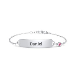 Kids and Baby Engravable Bracelet with Birthstone in 925 Sterling Silver with Ruby