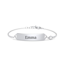 Kids and Baby Engravable Bracelet with Birthstone in 925 Sterling Silver with Diamond