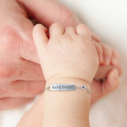 Kids and Baby Engravable Bracelet with Birthstone – Sterling Silver with Cubic Zirconia