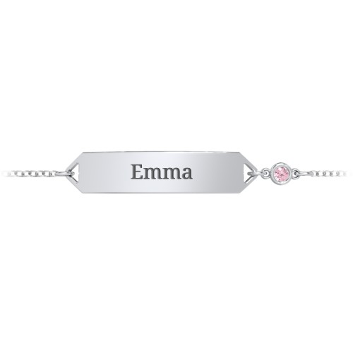 Kids and Baby Engravable Bracelet with Birthstone – Sterling Silver with Pink Tourmaline