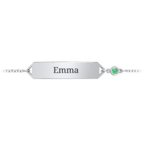 Kids and Baby Engravable Bracelet with Birthstone – Sterling Silver with Emerald