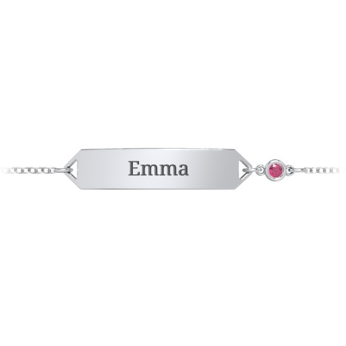 Kids and Baby Engravable Bracelet with Birthstone – Sterling Silver with Ruby