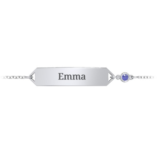 Kids and Baby Engravable Bracelet with Birthstone – Sterling Silver with Blue Sapphire