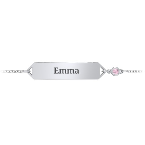 Kids and Baby Engravable Bracelet with Birthstone – Sterling Silver with Pink Tourmaline