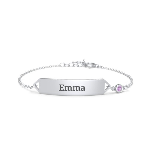 Kids and Baby Engravable Bracelet with Birthstone – Sterling Silver with Amethyst