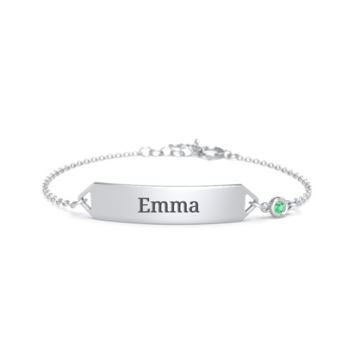 Kids and Baby Engravable Bracelet with Birthstone – Sterling Silver with Emerald