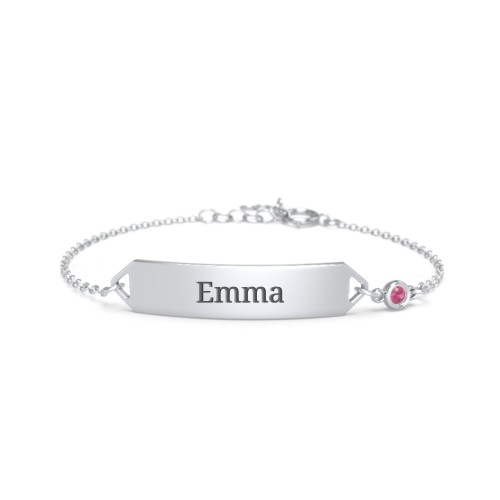 Kids and Baby Engravable Bracelet with Birthstone – Sterling Silver with Ruby