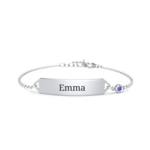 Kids and Baby Engravable Bracelet with Birthstone – Sterling Silver with Blue Sapphire