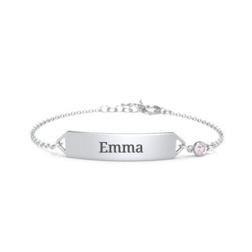 Kids and Baby Engravable Bracelet with Birthstone – Sterling Silver with Pink Tourmaline