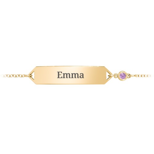 Kids and Baby Engravable Bracelet with Birthstone – 10K Yellow Gold with Amethyst