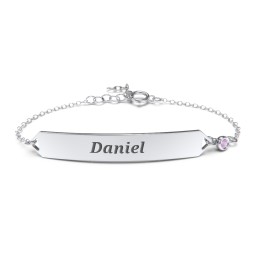 Engravable Classic Bracelet with Birthstone in 925 Sterling Silver with Amethyst
