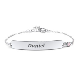 Engravable Classic Bracelet with Birthstone in 925 Sterling Silver with Pink Tourmaline