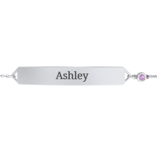 Engravable Classic Bracelet with Birthstone – Sterling Silver with Amethyst