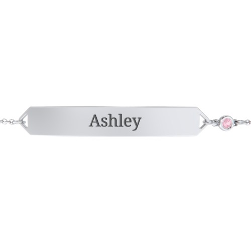 Engravable Classic Bracelet with Birthstone – Sterling Silver with Pink Tourmaline